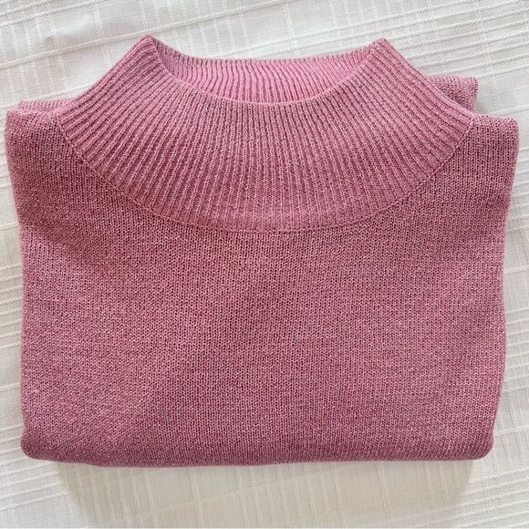 VTG Dressbarn Powder Pink Shimmer Mock Cowl  Sweater SZ XL - Picture 14 of 15